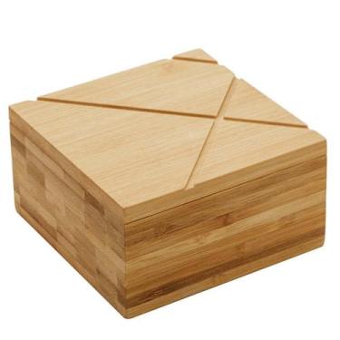 Imagem de Pote Saleiro Bambu Lyor com Tampa para Cozinha 13x13x7cm Quadrado
