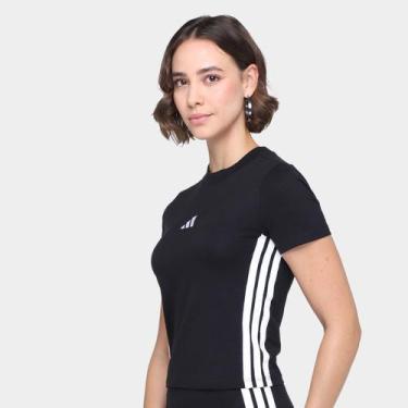 Imagem de Camiseta Adidas Slim 3 Stripes Feminina, Preto, Branco, P