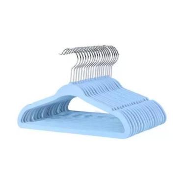 Imagem de Kit Com 30 Cabides Slim Veludo Infantil Azul Gancho De Metal - Global 