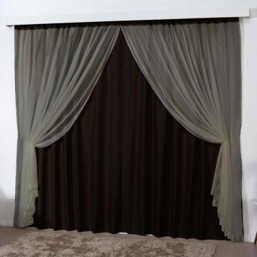 Imagem de Cortina Sala Quarto Blackout Voal Trilho Suisso 3M Tabaco