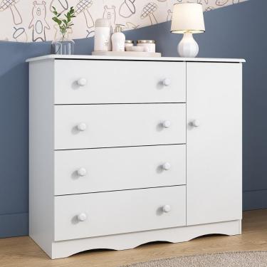 Imagem de Cômoda Infantil 95cm 1 Porta E 4 Gavetas Realeza Multimóveis Mp4454 Branco Branco