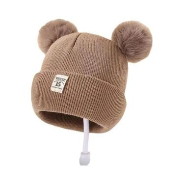 Imagem de Gorro De Lã Quente Com Pompom Para Crianças, Outono Inverno, Cor Sólid