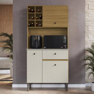 Imagem de Armário de Cozinha 3 Portas 1 Gaveta com Espaço para Micro-ondas e Adega Freijó/Cristallo