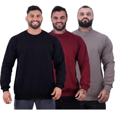 Imagem de Kit 3 Blusa Frio Moletom Basic MXD Conceito Sem Capuz e Bolso Lisas-Masculino