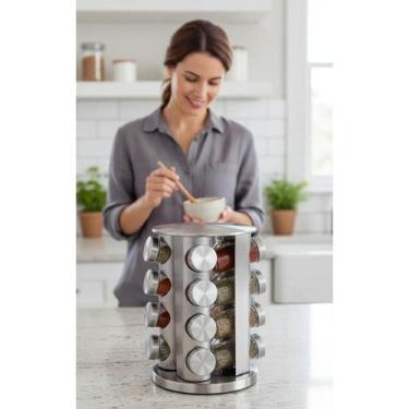 Imagem de 2x Porta Tempero Giratório 16 Potes Inox Cozinha - Congratulations Sto