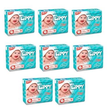 Imagem de Kit 8 pacotes fraldas infantis com 16 tiras lippy baby - g - total 128
