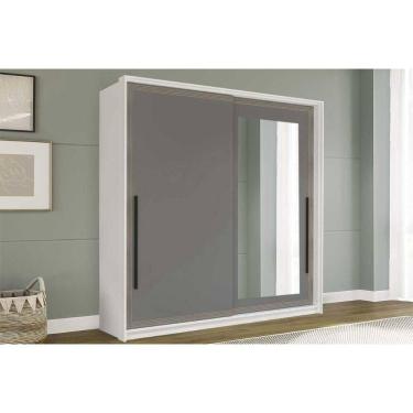 Imagem de Guarda Roupa Casal 2 Portas de Correr (1 c/ espelho) e 2 Gavetas Valência Branco/Cinza...