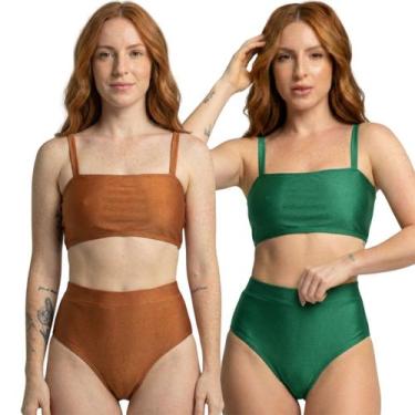 Imagem de KIT 2 Biquíni Cropped Hot Pants Top Faixa Liso Bella Fiore Cintura Alt