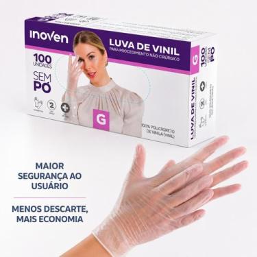 Imagem de Luvas De Vinil Descartável Inoven Sem Pó 100 Unidades, M, Transparente
