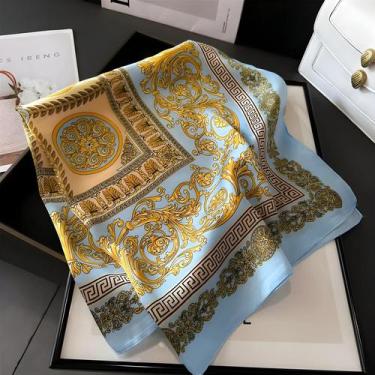 Imagem de Lenço Quadrado De Seda 70x70cm Com Estampa Fashion Para Todas as Estaç