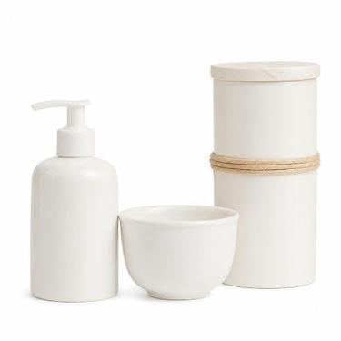 Imagem de Kit higiene bebê 4 peças Porcelana branca Tampa Pinus com molhadeira -