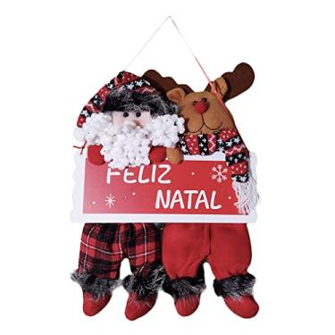 Imagem de Placa Feliz Natal Papai Noel e Rena - 26cm x 43cm