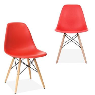 Imagem de Kit 02 Cadeiras Decorativas Eiffel Charles Eames Vermelho Com Pés De M