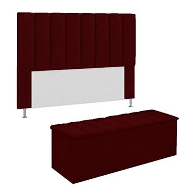 Imagem de Conjunto Cabeceira E Calçadeira Cancun Para Cama Box Solteiro 90 cm Suede Vermelho Bordo - DL Decor