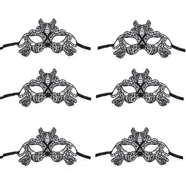 Imagem de 6 Máscaras Feminina Em Renda Tiger Preta Baile Festas