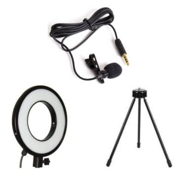 Imagem de Kit Youtuber com 1 Ring light de 6 polegadas, um tripé de mesa e 1 microfone de lapela – Stream Live Videoconferências Calls