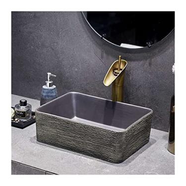 Imagem de jinyi2016SHOP Pias de vaso 45,72 cm x 35,56 cm acima do balcão retangular de cerâmica, textura de mármore, porcelana, pia de cerâmica para bancada, lavatório, lavatório, pia de banheiro