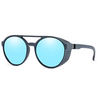 Imagem de Óculos de sol de Steampunk Masculino Design Retrô Redondo Vintage Uv400 (Azul)