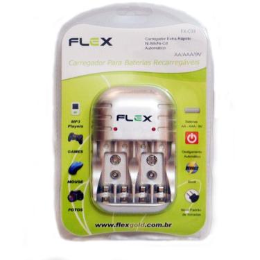 Imagem de Carregador de Pilhas Flex FX-C03 AA AAA e Baterias 9v com Led e Desligamento Automático Bivolt Inmetro