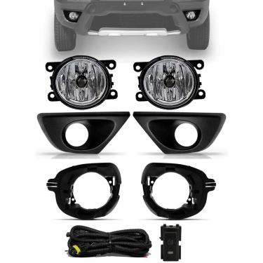 Imagem de Kit Farol de Milha Renault Duster 2015 2016 2017 2018 2019 + Moldura e Base Para Fixação - Botão Painel