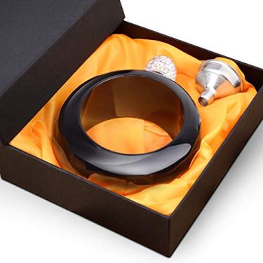 Imagem de CCJK Cantil de pulseira para mulheres, garrafa de bebida para vinho de licor, conjunto de funil de aço inoxidável 304 para menina/dama festa de aniversário bar (cristal preto)