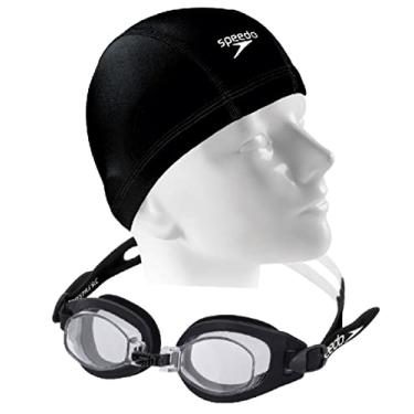 Imagem de Kit Natação Speedo Óculos Freestyle SLC + Touca Xtrafit Tecido Confortável (óculos preto/touca preta)