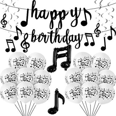 Imagem de Conjunto de 60 peças de decoração de festa com tema musical, inclui notas musicais, balões de látex, balões de nota musical, banner de nota musical, espirais para pendurar para festa de aniversário, casamento (estilo clássico)