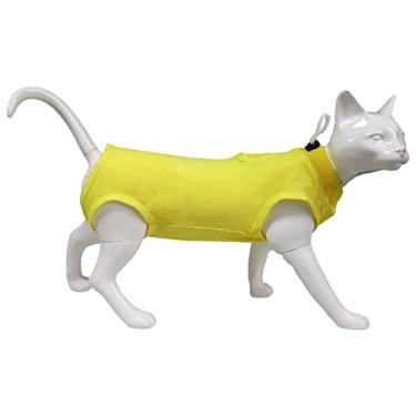 Imagem de 5 peças de terno de recuperação ajustável para gatos castrados e desmames, camisa cirúrgica pós-operatória para gatos machos e mulheres, E-collar substituto, amarelo, P (BUST28 cm)