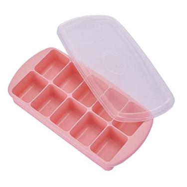 Imagem de Bandeja de cubo de gelo 10 grades bandeja de cubo de gelo com tampa máquina de gelo de frutas de silicone faça você mesmo molde de cubo de gelo criativo forma quadrada acessórios de cozinha molde de cubo de gelo (cor: rosa)