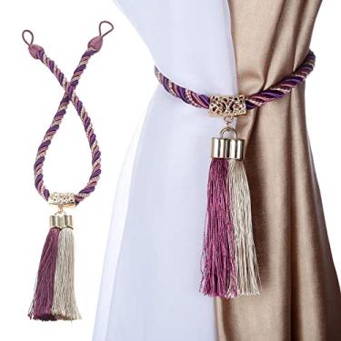 Imagem de 2 pçs borla corda de cortina tiebacks gancho janela tricô à mão decoração fivela cordão cortinas retenções 61 cm, roxo, 4 pçs
