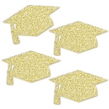 Imagem de Boné de grau com glitter dourado – recortes de glitter de ouro real sem bagunça – Confetes de festa de formatura – Conjunto de 24