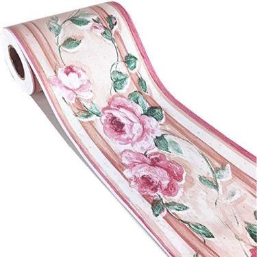 Imagem de Papel de parede elegante roxo moldado floral borda descascador casa teto borda decorativa para banheiro sala de estar cozinha 10 cm por 82 cm