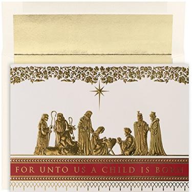 Imagem de Masterpiece Studios Holiday Collection Cartões de Natal religiosos em relevo premium de 15 unidades com envelopes forrados com papel alumínio, 19,8 cm x 14,2 cm, Manger Scene (879600)