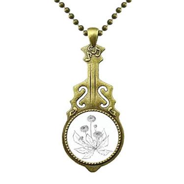 Imagem de DIYthinker Colar de flores brancas e pretas de dente-de-leão com pingente de música de guitarra antiga