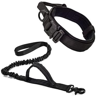 Imagem de Coleira e Guia Elástica Cachorro Grande Forte MADOG Comander (Preto, XG)