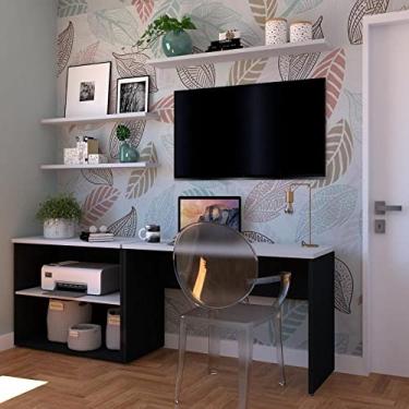 Imagem de Conjunto Home Office com Escrivaninha, Estante baixa e 3 Prateleiras Bramov Preto/cinza Cristal