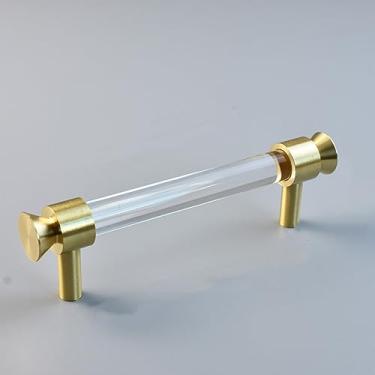 Imagem de Armário de cozinha de cristal acrílico puxa armário de sapato puxadores de gaveta dourado em forma de T maçanetas de porta de móveis ferragens, 96 mm buraco a buraco, A