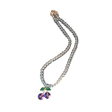 Imagem de Maybenice Colar com pingente de contas de cereja de vidro para mulheres colar com pingente de contas coloridas corrente clavícula joia de aniversário de festa, one size, Acrílico, Sem Pedra Preciosa