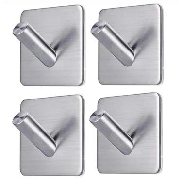 Imagem de Kit 4 Ganchos Inox Adesivo Reforçado Parede Suporte Multiuso Para Banheiro, Quarto e Cozinha - LOJA ROCCAMARE