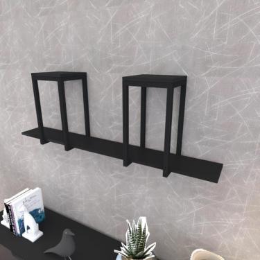 Imagem de Prateleira Industrial Suspensa Estante Parede Nicho Preta Cozinha Escritorio Sala Quarto Infantil