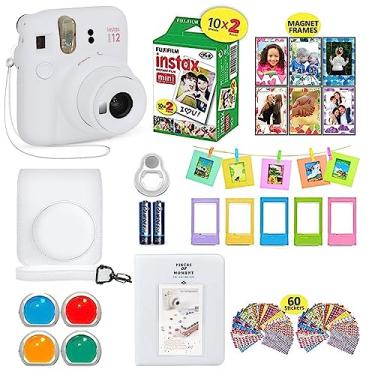 Imagem de Fujifilm Instax Mini 12 Instant Camera Clay White + Estojo de transporte compatível com obturador + Pacote econômico de filme Fuji (20 folhas) + Pacote de acessórios para obturador, filtros de cores, álbum de fotos, molduras sortidas