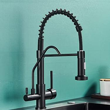 Imagem de Torneira cromada para pia de cozinha, purificador de água, filtro, duas saídas, água quente e fria, torneira misturadora, preto fosco