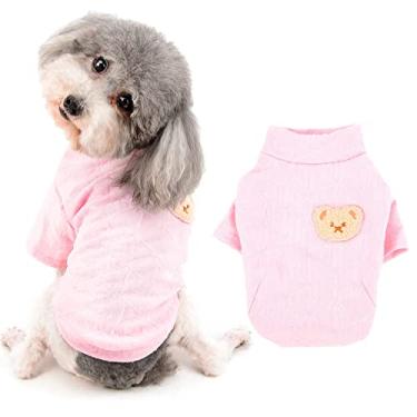 Imagem de Ranphy Roupas para cães pequenos, meninas, filhotes, suéter, outono, inverno, gato, fofo, camiseta macia e quente, estampa de urso, roupa para animais de estimação, rosa, M