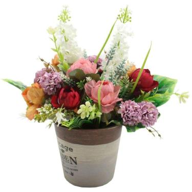 Imagem de Arranjo De Flores Hortênsia E Rosas Artificiais 28cm