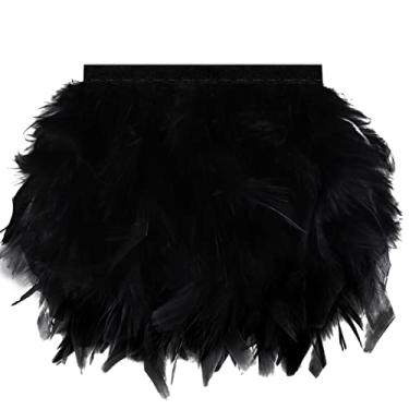 Imagem de VIJIV 3 jardas peru pena acabamento 10-15 cm fita marabou acabamento chandelle pena boas franja para costura artesanato saia vestido de noite bolsa decoração de fantasia, preto