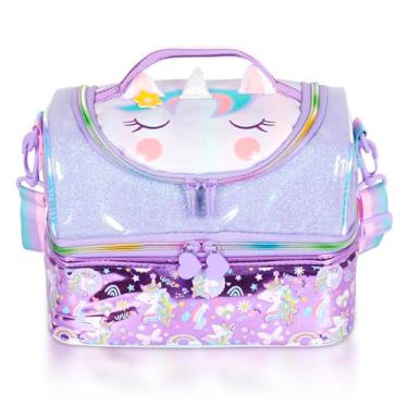 Imagem de YOYTOO Lancheira térmica térmica de dois andares infantil, bolsa de refeição grande de volta às aulas para meninos, meninas, homens, mulheres, com alça ajustável, unicórnio