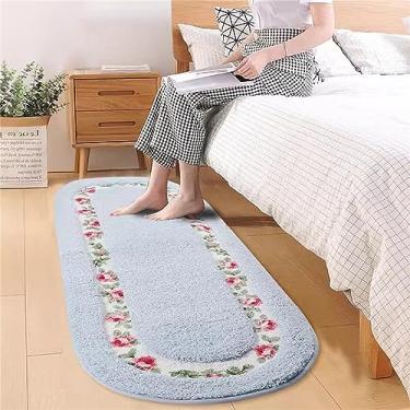 Imagem de Tapete rosa para quarto, tapete felpudo para corredor, tapete de flores azuis, tapete lavável, tapete para sala de estar, quarto, cozinha, lavanderia, 48 x 118 cm
