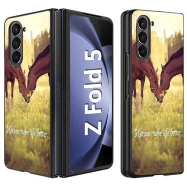 Imagem de BWOOLL Capa para celular Samsung Galaxy Z Fold 5, Slim Fit Hard PC à prova de choque, dobrável, elegante, capa protetora para Samsung Galaxy Z Fold 5 5G 2023, cavalos tornam a vida melhor