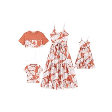 Imagem de PATPAT Conjunto de camisetas e vestidos para a mamãe e eu com alças finas havaianas combinando para a família, Vermelho coral, P