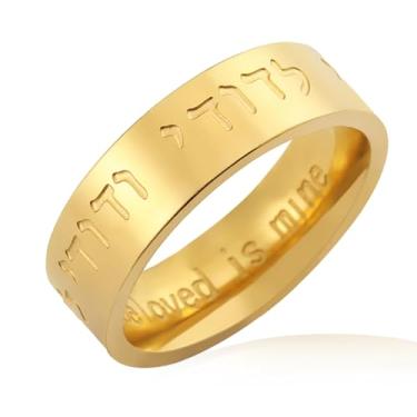 Imagem de VASSAGO Anel Hebraico de Canção de Salomão Aço Inoxidável Kabbalah Bênção Anel Casamento Dia dos Namorados Anéis para Mulheres e Homens, Aço inoxidável, Sem pedra preciosa